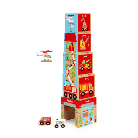 Кубики SCRATCH 6181088 Stacking Tower Cars and helicopter