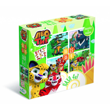 Пазл ORIGAMI Лео и Тиг.Лето в тайге 4 в 1 04409