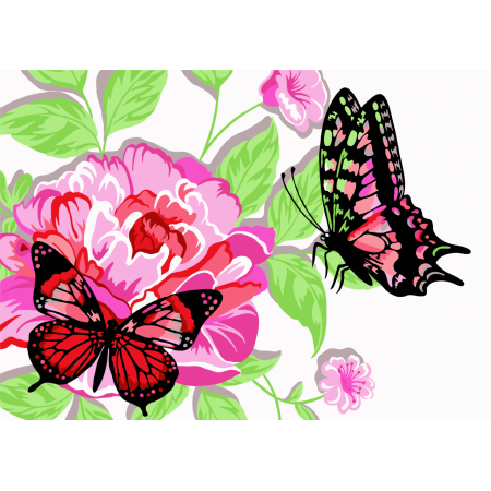 Раскраска по номерам РУССКАЯ ЖИВОПИСЬ Бабочки в пионах KH001