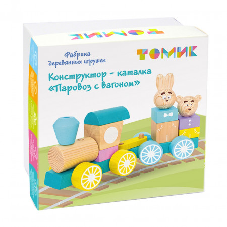 Каталка ТОМИК конструктор Паровоз с вагоном 1-30