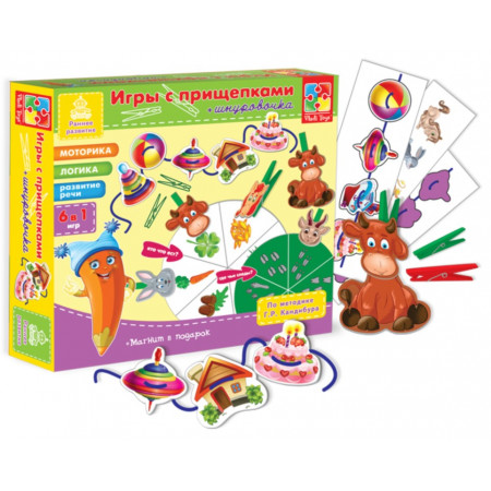 Развивающая игра VLADI TOYS VT1604-01 Игра с прищепками и шнурочками "Животные"