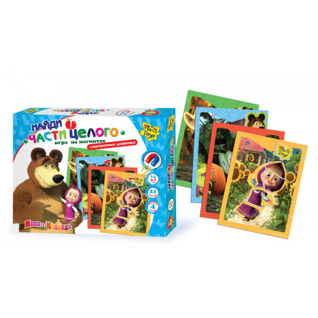 Магнитная игра VLADI TOYS VT3304-10 Игра на магнитах "Найди части целого" Маша и медведь