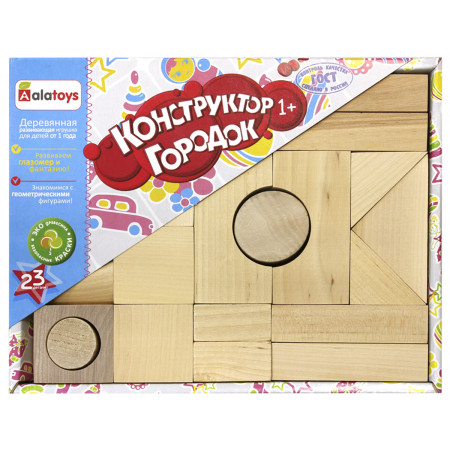 Конструктор ALATOYS К1600 Конструктор "Городок" неокрашенный 23 детали