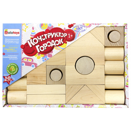 Конструктор ALATOYS К2100 Конструктор "Городок" неокрашенный 28 деталей